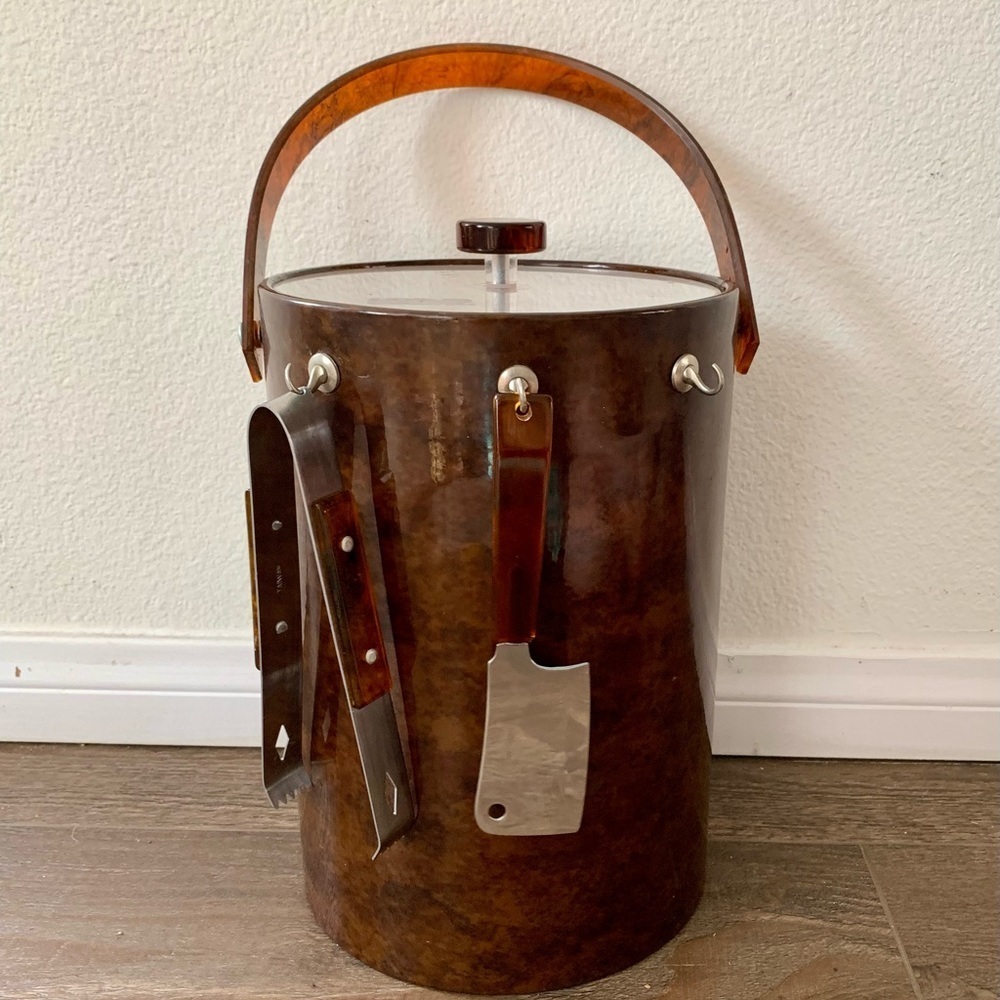 Vintage Mid Century Modern Bar Georges Briard Tortoise Shell Vinyl Ice Bucket